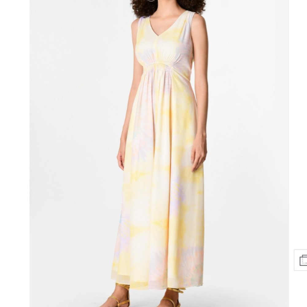 eShakti Tie-Dye Print Ruched Empire Maxi Dress Women's M-10 Sleeveless Pockets